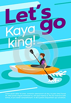 Lets go kayaking poster vector template