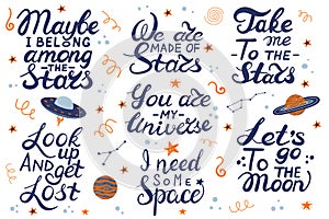 Lets go to the moon. Hand drawing lettering for a poster on the theme of space.