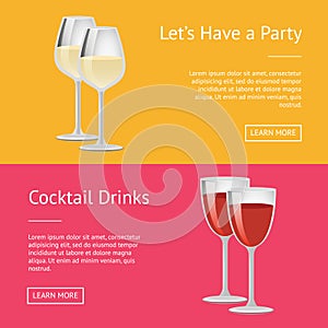 Lets Have Party Cocktail Drinks Set of Web Posters