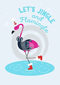 Lets jingle and flamingo holidays greeting card photo