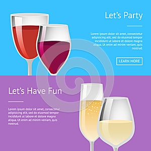 Lets Party and Have Fun Pair Glasses Wine Vector