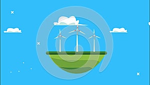 Lets save the world animation with wind turbines energy