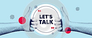Lets talk tag. Connect offer sign. Hands showing thumb up like. Vector
