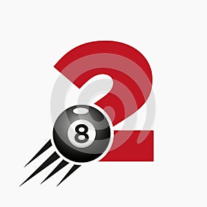 Letter 2 Billiards or Pool Logo Design For Billiard Room or 8 Ball Pool Club Symbol Vector Template