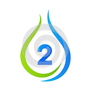 Letter 2 Drop Water Logo Design Vector Template. Minimal Water Logo Sign