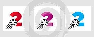 Letter 2 Film Logo Concept With Film Reel For Media Sign, Movie Director Symbol