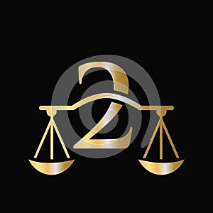 Letter 2 Scale Attorney Law Logo Design. Initial Pillar, Law firm, Attorney Sign Design On Letter 2 Concept Template