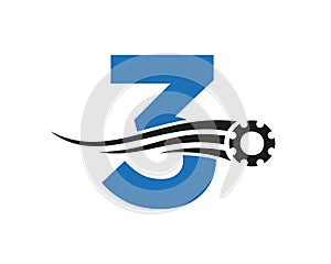 Letter 3 Gear Cogwheel Logo. Automotive Industrial Icon, Gear Logo, Car Repair Symbol