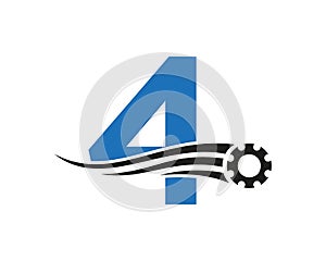 Letter 4 Gear Cogwheel Logo. Automotive Industrial Icon, Gear Logo, Car Repair Symbol