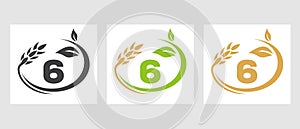 Letter 6 Agriculture Logo. Agribusiness, Eco-farm Design Template
