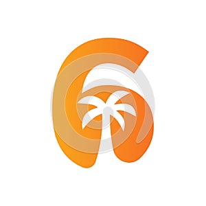 Letter 6 Palm Tree Logo Design Concept For Travel Beach Landscape Icon Vector Template