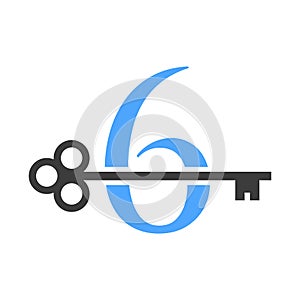Letter 6 Real Estate Logo Concept With Home Lock Key Vector Template. Luxury Home Logo Key Sign