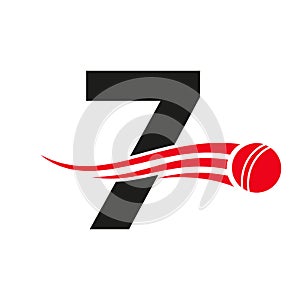 Letter 7 Cricket Logo Concept With Ball Icon For Cricket Club Symbol Vector Template. Cricketer Sign