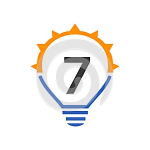 Letter 7 Electric Logo, Letter 7 With Light Bulb Vector Template. Eco Energy Power Electricity, Think Idea, Inspiration, Energy