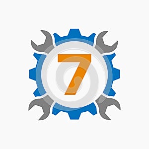 Letter 7 Repair Logo Gear Technology Symbol. Construction Service Logo Design