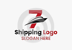 Letter 7 Shipping Logo Sailboat Symbol. Nautical Ship Sailing Boat Icon