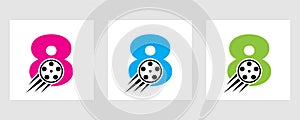 Letter 8 Film Logo Concept With Film Reel For Media Sign, Movie Director Symbol