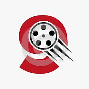 Letter 9 Film Logo Concept With Film Reel For Media Sign, Movie Director Symbol Vector Template