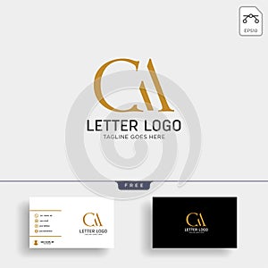letter ac, ca gold creative logo template with business card