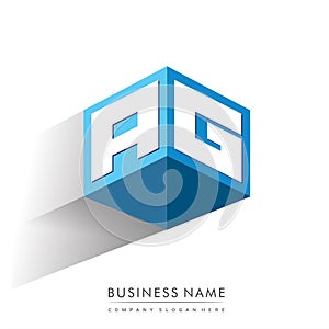 Letter AG logo in hexagon shape and blue background, cube logo with letter design for company identity