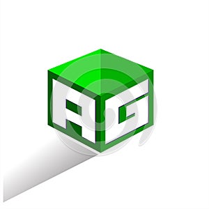 Letter AG logo in hexagon shape and green background, cube logo with letter design for company identity