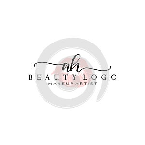Letter AH Watercolor Lips Premade Logo Design, Logo for Makeup Artist Business Branding, Blush Beauty Boutique Logo Design,