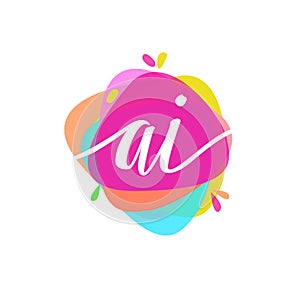 Letter AI logo with colorful splash background, letter combination logo design for creative industry, web, business and company