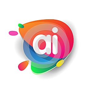 Letter AI logo with colorful splash background, letter combination logo design for creative industry, web, business and company