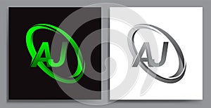 letter AJ logotype design for company name colored Green swoosh and grey. vector set logo design for business and company identity