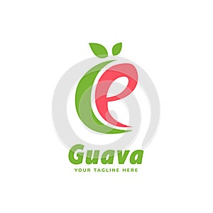 Letter alphabet E guava fruit juice logo icon template