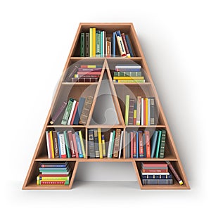 Letter A. Alphabet in the form of shelves with books isolated on photo