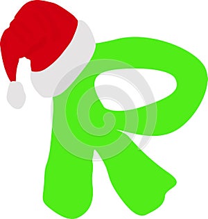 Letter of the alphabet with a red Christmas hat,  isolate on a white background