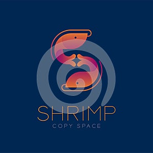 The letter alphabet `S` made from Two Shrimp symbol icon set orange violet gradient color design illustration isolated