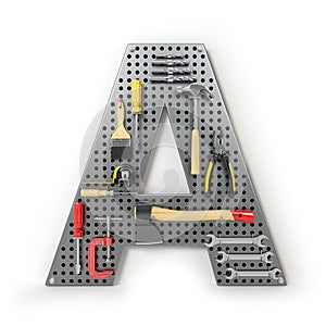 Letter A. Alphabet from the tools on the metal pegboard isolated photo