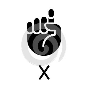 Letter X in ASL black glyph icon