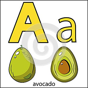 The letter A, avocado. Fruit alphabet.