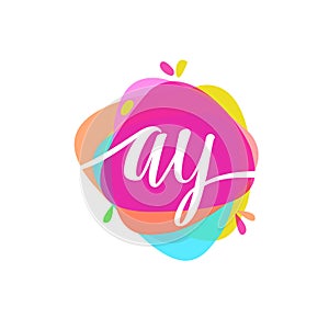 Letter AY logo with colorful splash background, letter combination logo design for creative industry, web, business and company