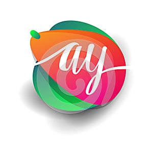 Letter AY logo with colorful splash background, letter combination logo design for creative industry, web, business and company