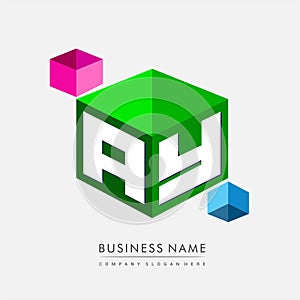Letter AY logo in hexagon shape and green background, cube logo with letter design for company identity