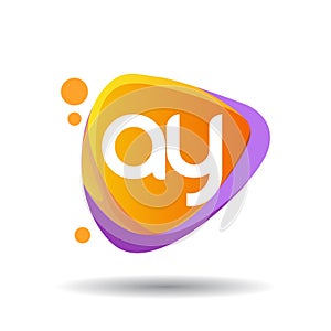 Letter AY logo in triangle splash and colorful background, letter combination logo design for creative industry, web, business and