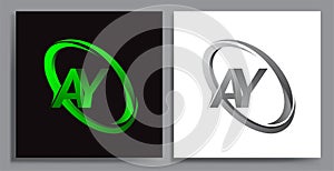 letter AY logotype design for company name colored Green swoosh and grey. vector set logo design for business and company identity