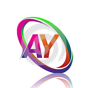 letter AY logotype design for company name colorful swoosh. vector logo for business and company identity