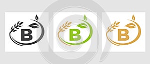 Letter B Agriculture Logo. Agribusiness, Eco-farm Design Template