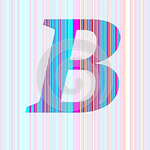 Letter B of the alphabet made with stripes with colors purple, pink, blue, yellow