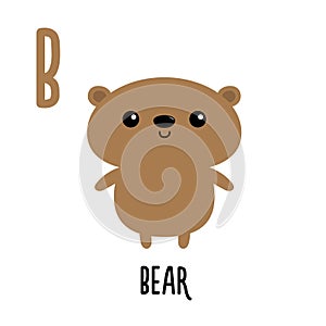 Letter B Bear. Animal and food alphabet for kids. Cute cartoon kawaii English abc. Funny Zoo Fruit Vegetable learning. Education