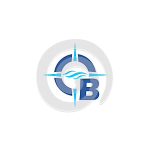 Letter B and compass arrow flat logo icon isolated on white background