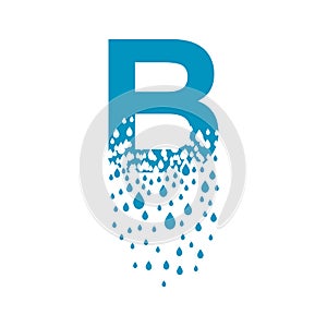 The letter B dissolves into droplets. Drops of liquid fall out as precipitation. Destruction effect. Dispersion