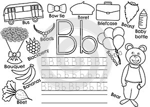 Letter B. English alphabet. Writing practice for children.