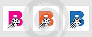 Letter B Film Logo Concept With Film Reel For Media Sign, Movie Director Symbol