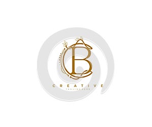 Letter B Floral Monogram Rounded Ornate Elegant Logo Design